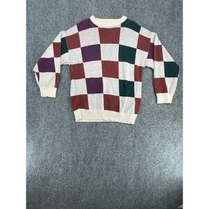 Vintage Thane 90s Checkerboard Colorblock Cotton Sweater USA Cosby Grandpacore L